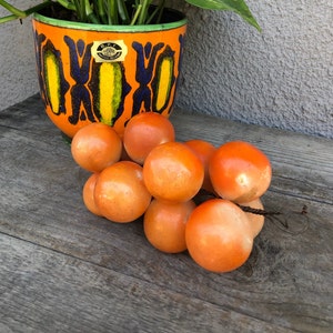 MCM Orange Grape Cluster - Plaster? - Metal Wire Stem - Mid Century Fruit Table Decor / Center Piece / Book Shelf Decor