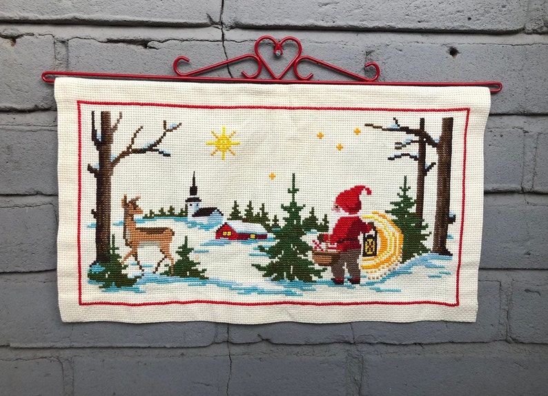 Merry Christmas Folk Santa Tapestry Wall Hanging