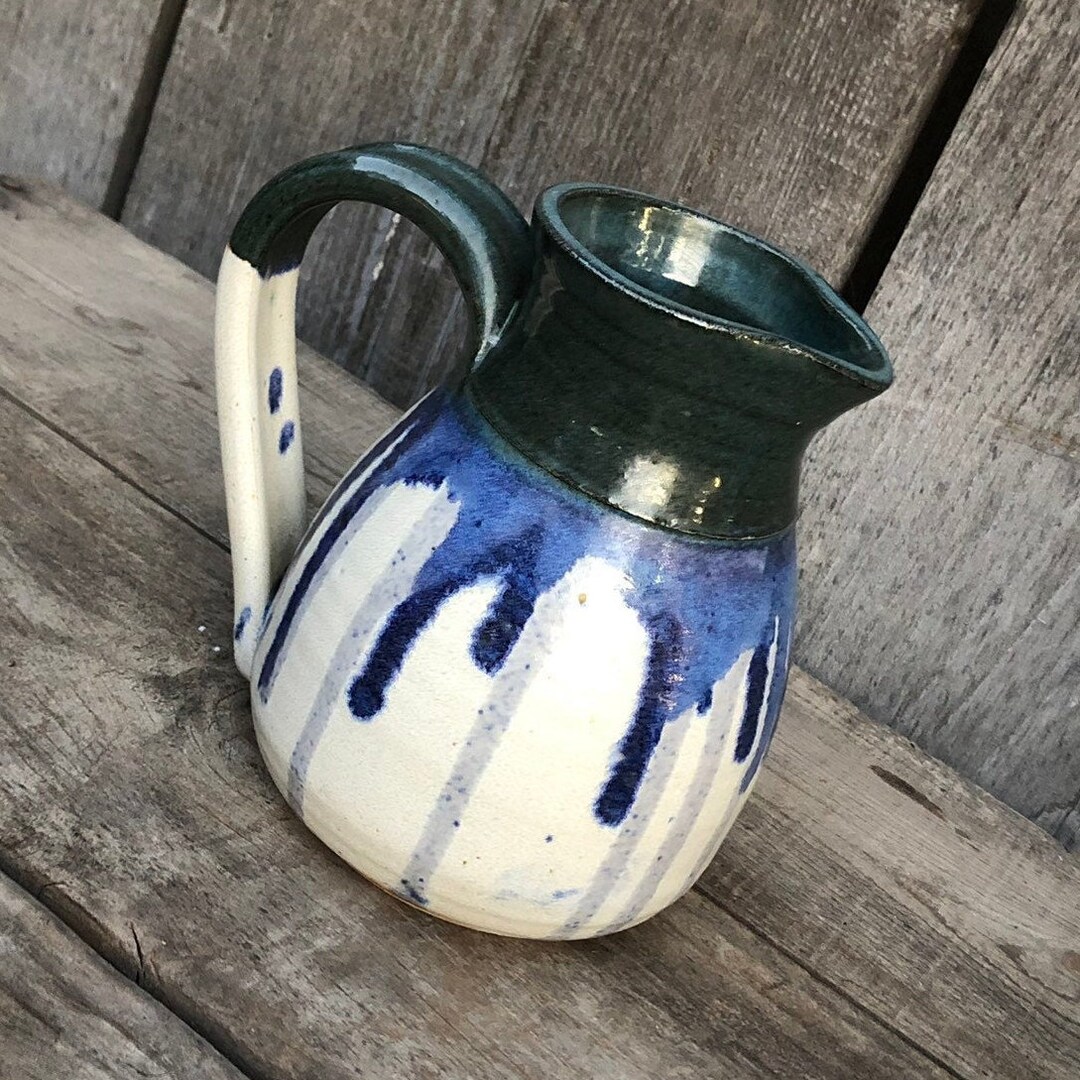 Hand Thrown Stoneware Drip Glaze Pitcher/jug/vase -pottery Marked ...