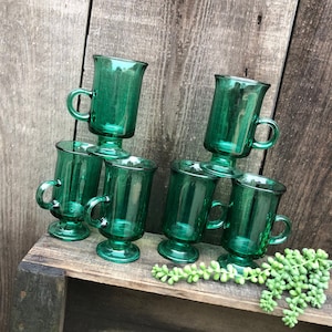 Vintage Anchor Hocking Irish Coffee Mugs / Tea Cups - Set of 6 - Green - Vintage Drinkware / Barware - Christmas / Saint Patrick&#39;s Day Mugs