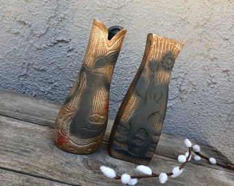 Vintage Ceramic Vase / Man and Woman - 7.5" Tall Bud Vase - Set of Two - Naked Body / Bodies -  Couple - Love - Boho / Eclectic