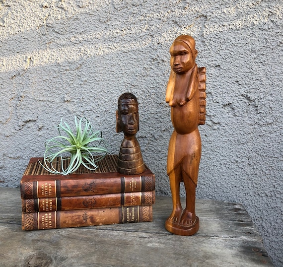 希少 ケニア黒檀無垢 手彫り民族顔 天然木オブジェ 流木 アクアリウム