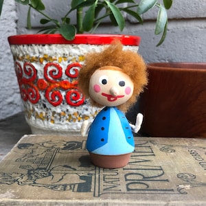 Mid Century Wooden Swedish Blue Troll / Gnome / Doll Figurine - Hand Made in Sweden - Folk Art -Mid Century Scandinavian/Danish Modern Decor