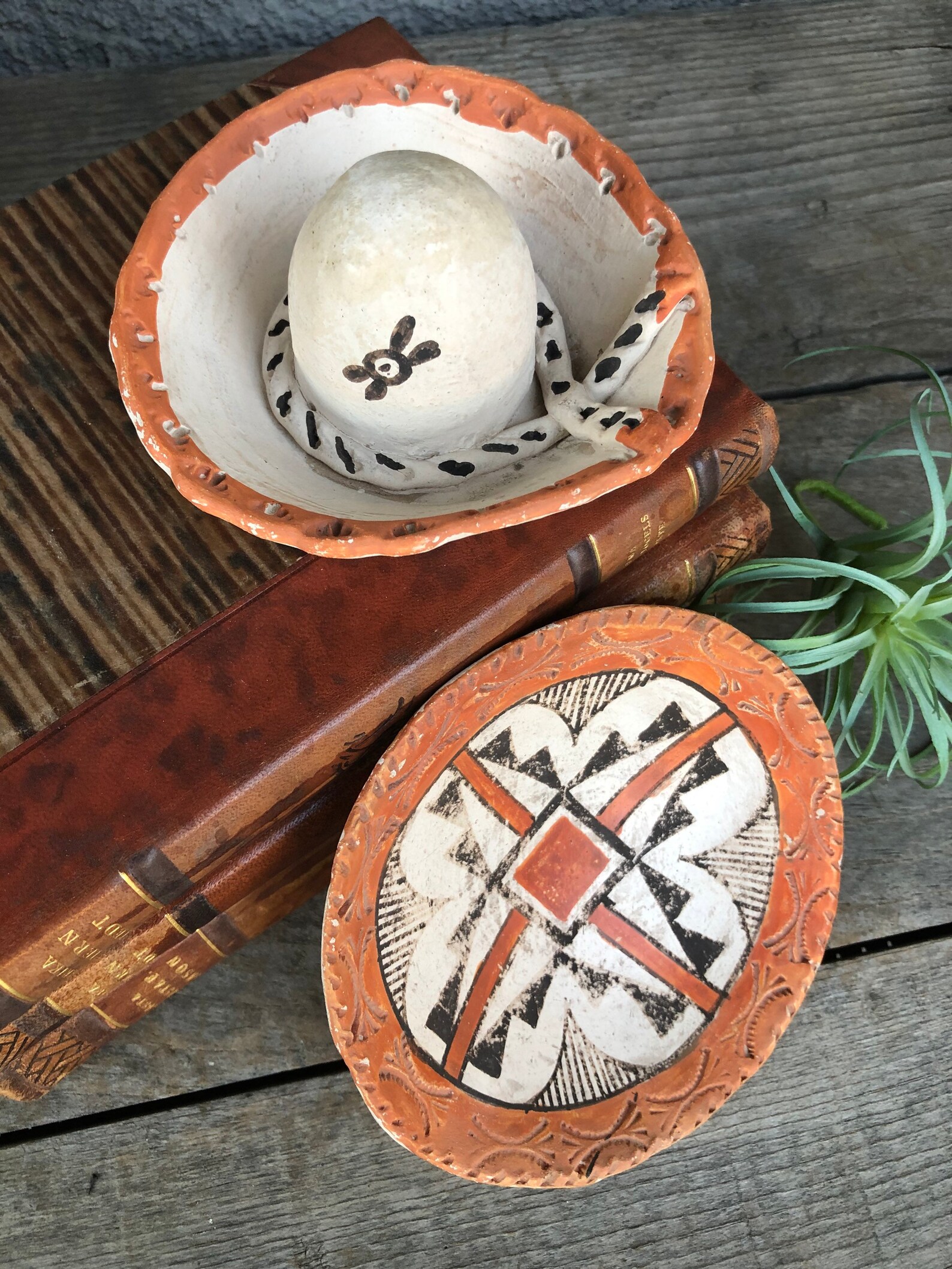 Native American Acoma Clay Pottery Plate / Shallow Bowl /pot + Cowboy ...
