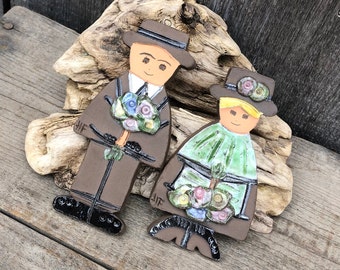 Vintage Swedish Ceramic / Stoneware Wall Plaques - Couple - Man and Woman - Hand Made Wall Hanging / Wall Art - Anniversary Gift