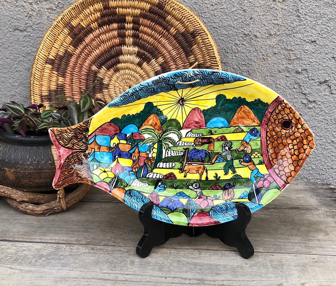 Hand Painted Mexican Pottery Wall Plate/tray-colorful Wall - Etsy