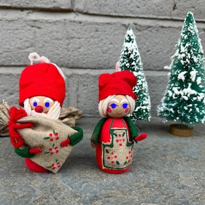 Danish Wooden Hand Made Santa and Mrs Claus / Doll Figurines - Ornament - Folk Art-By Holline, Denmark -Scandinavian Christmas Decor