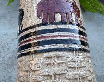 Italian Bitossi Pottery Cylinder Vase ”wicker” - Brown Black Beige