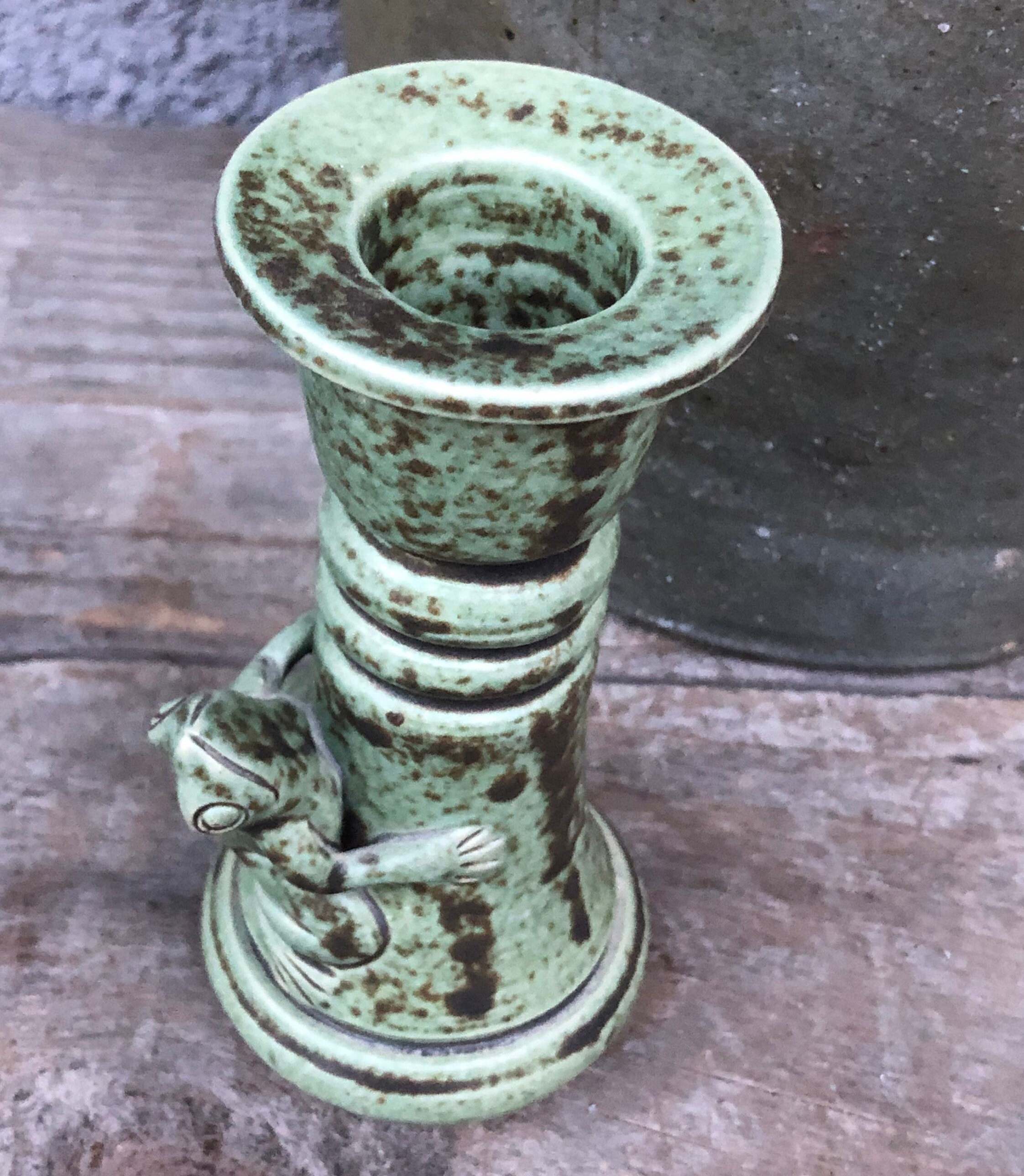 Vintage Ceramic Frog Candlestick / Candle Holder Green Brown Etsy