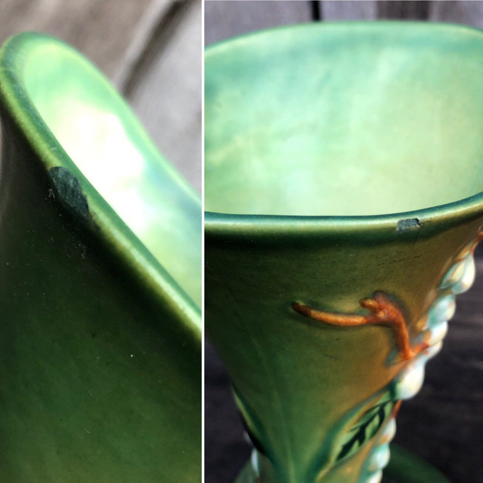 Roseville Snowberry Green Trumpet / Cornucopia Vase ICC6 Etsy