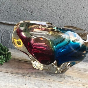 Sanyu, Japan Fantasy Glass Mid Century Art Glass Organic Bowl / Candy Dish / Ashtray  - Red/Pink/Blue/Yellow /Clear
