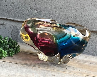 Sanyu, Japan Fantasy Glass Mid Century Art Glass Organic Bowl / Candy Dish / Ashtray  - Red/Pink/Blue/Yellow /Clear