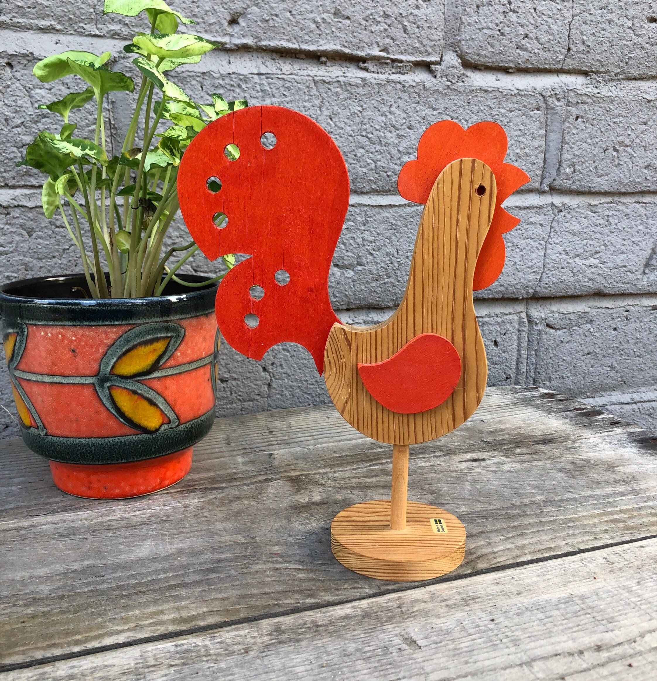 Retro Zweedse houten haan / kip / kip beeldje Volkskunst - Etsy Nederland