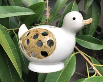 Vintage Ceramic Pottery Bird Hanging Candle Holder /Tealight Holder-Made in Japan-Boho/Farm House/Cottage Chic- Vandor Imports San Francisco
