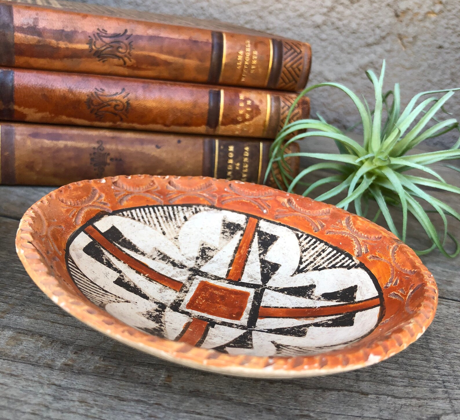 Native American Acoma Clay Pottery Plate / Shallow Bowl /pot + Cowboy ...