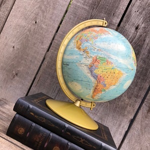 Vintage World Globe op metal messing kijken stand - spinnen wereldkaart - 13 " tall - bibliotheek / kantoor decor
