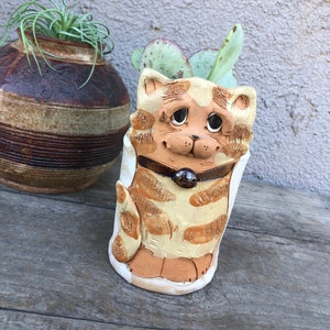 Vintage Ceramic Pottery Cat/Kitty Planter - Pen / Paint Brush Holder by Max Hindt - Signed - Boho/Eclectic Decor
