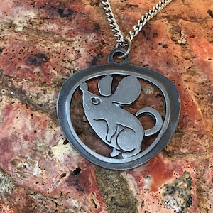 Swedish Modernist Mouse Pendant Necklace Pewter -Tenn -Made in Sweden-Mid Century Modern/MCM Jewelry/Scandinavian Modern Design-Boho Jewelry