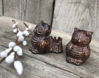 Set of Two Vintage Metal Owl Candlestick Holders / Candle Holders - Boho / Eclectic Decor
