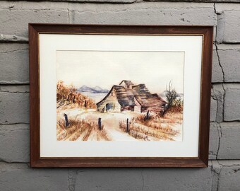 Original Signed Framed Painting / Wall Art / Wall Hanging-Farm/Barn/Ranch/Country/Nature/Mountains - Boho/Eclectic/Farm House Decor