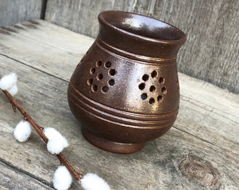 Swedish Vintage Candle Holder / Tealight/Airplant Holder-Höganäs Gunnar Borg-Gunnars Keramik-Circle Cut Outs - Ceramic / Stoneware / Pottery