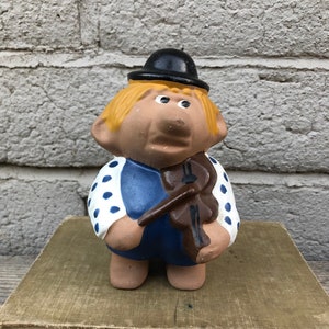 Vintage Swedish Ceramic Troll Figurine by Kurt Nilsson for Deco Keramik, Helsingborg - Violin/Fiddle Playing Man - Scandinavian Pottery