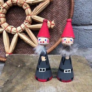 Vintage Swedish Wooden Elf/Gnome/Santa&#39;s Helper/Santa Claus/Tomte Doll Figurine - Set of Two -Folk Art -Sweden -Scandinavian Christmas Decor