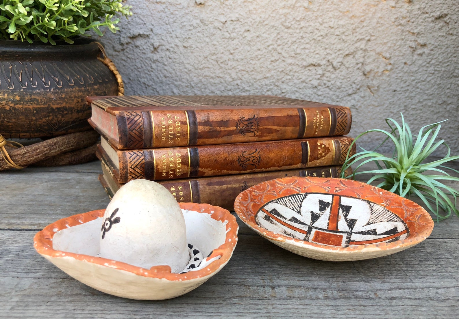 Native American Acoma Clay Pottery Plate / Shallow Bowl /pot + Cowboy ...