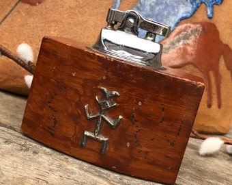 Vintage Wooden Table Lighter - Metal Stick Man - Man Cave/Bar/Library/Den Decor -Cigarette/Cigar Lighter-Barware