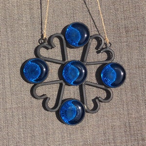 Gunnar Ander STYLE by Torsmide, Mekaniska Fjädrar, Sweden MCM Sun Catcher / Window/Wall Decor -Metal Hearts/Blue Glass -Swedish Decor