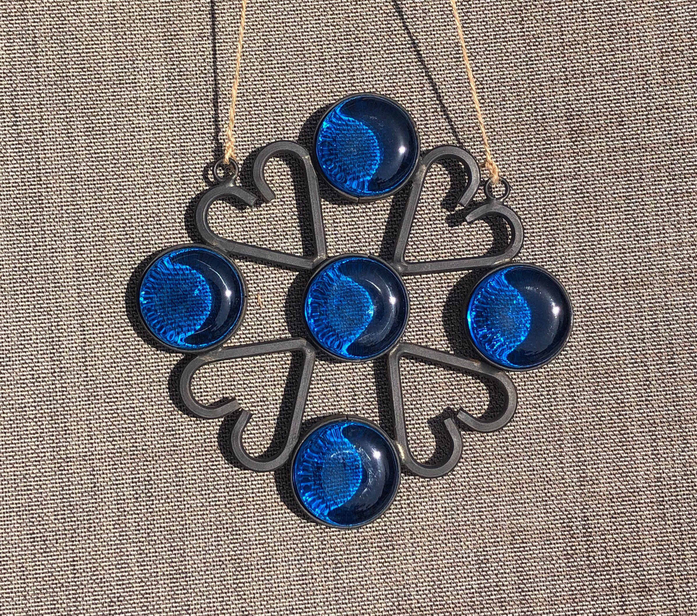 Gunnar Ander STYLE by Torsmide, Mekaniska Fjädrar, Sweden MCM Sun Catcher / Window/Wall Decor -Metal Hearts/Blue Glass -Swedish Decor