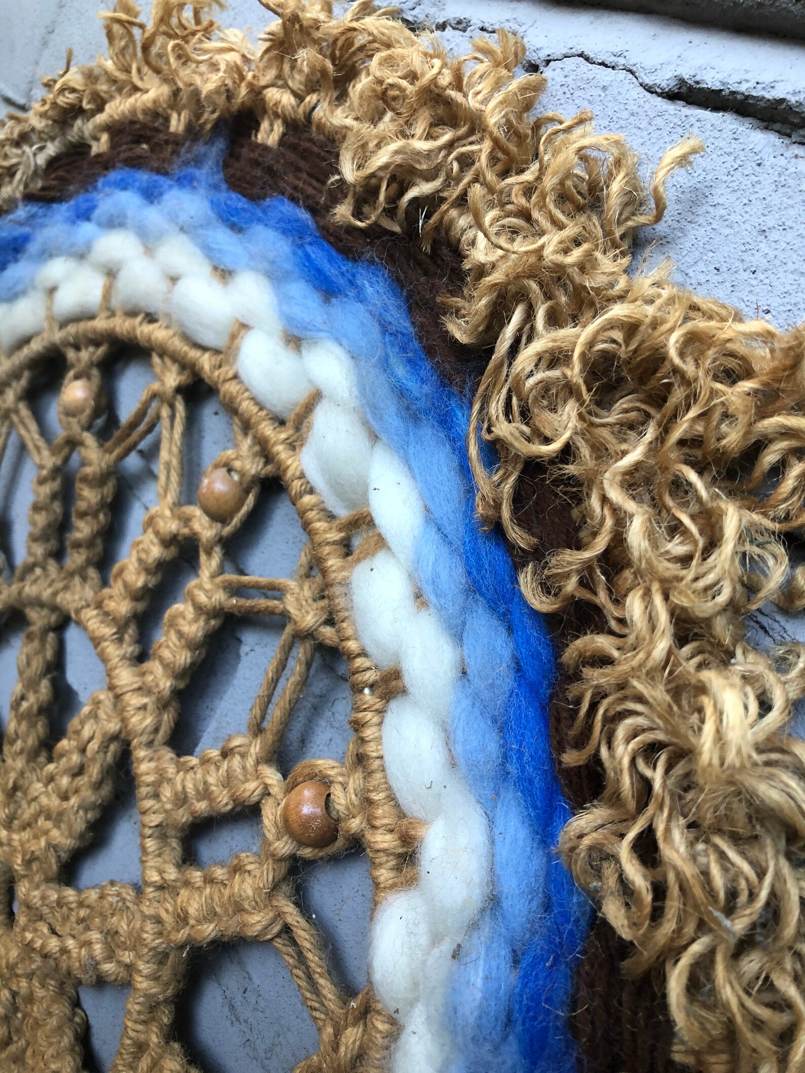 Large 28 Round Macrame Wall Hangingjutewooden Etsy