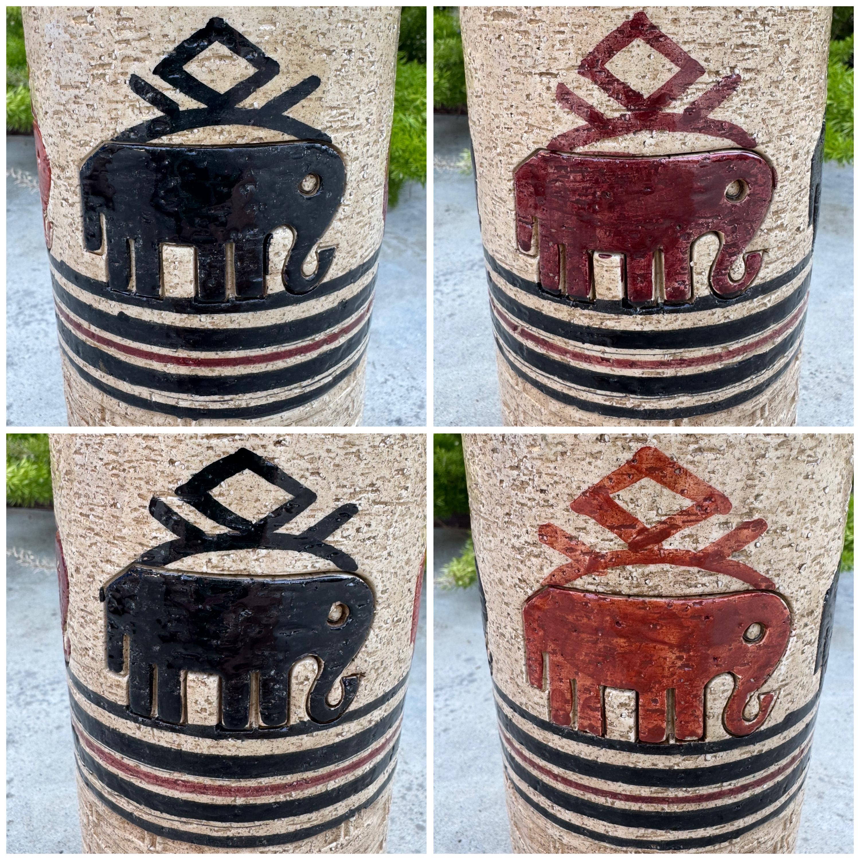 Italian Bitossi Pottery Cylinder Vase ”wicker” - Brown Black Beige