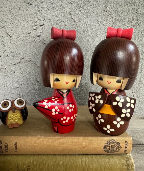 Vintage Kokeshi Doll - Japanese Hand Painted Wooden Girl -made in