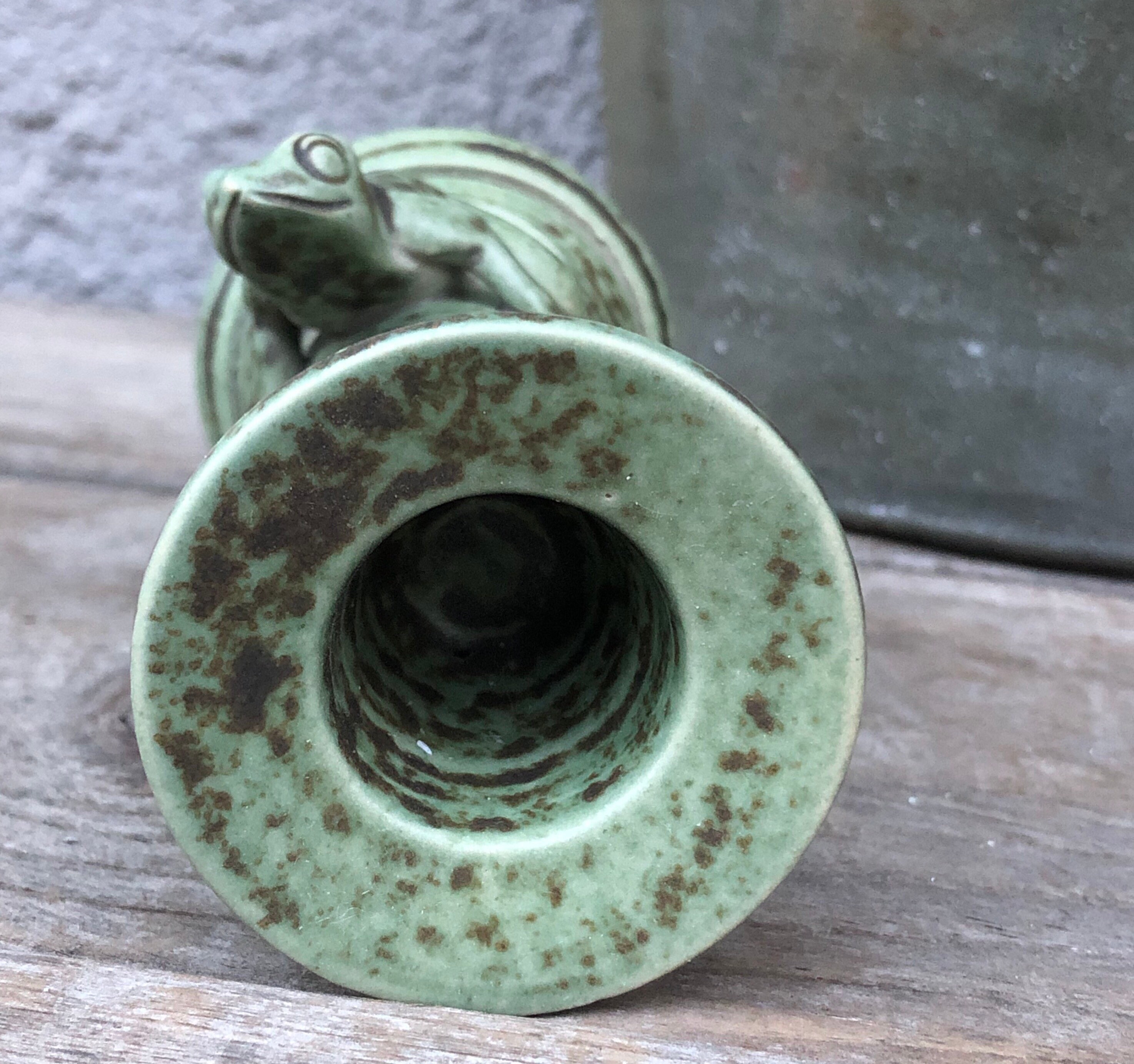 Vintage Ceramic Frog Candlestick / Candle Holder Green Brown Etsy