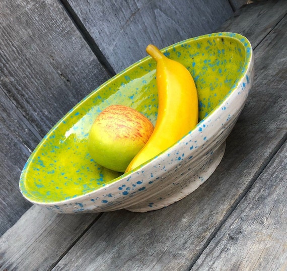 Keramik-Schale - handgemachte Keramik - glasiert - gesprenkelt - grün Türkis weiß - Obst Platte / fangen alle / Trinket Schale - Boho/Eklektisch/Bauernhaus