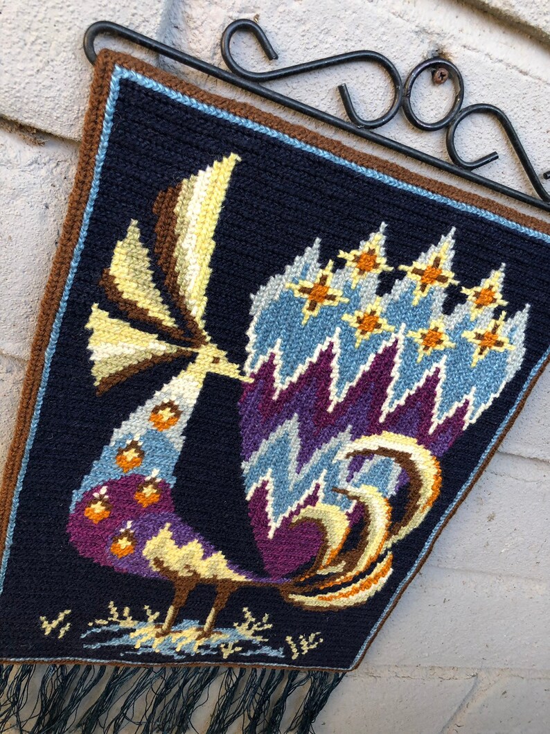 Vintage Embroidered Peacock Tapestry / Wall Hanging Twist Etsy