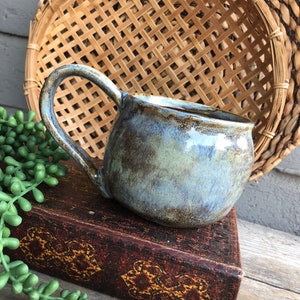 Large Heavy Hand Made Pottery Coffee/Tea Cup/Mug -Blue/Gray/Brown-Glazed -Stoneware/Ceramic -Boho/Bohemian/Eclectic/Farm House Kitchen Decor