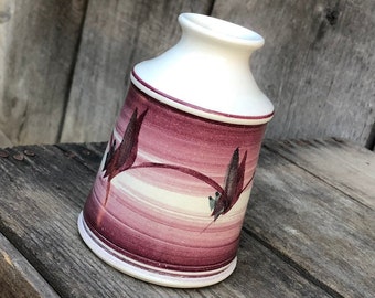 Vintage Ceramic Vase By Ken Foster - Oakhurst Pottery - Californian Studio Pottery - Ombre Striped Rose / Mauve / Purple / White