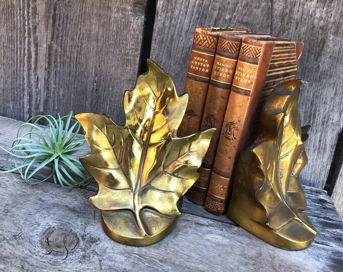 Vintage Brass Bookendsleaves/maple Leaf Shapedboho/shabby Etsy