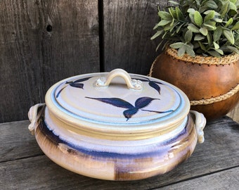 Vintage Randy Pearsall Hand Thrown Cookware -Casserole Pot / Dish with Lid -California Pottery-Boho / Shabby Chic / Farm House Kitchen Decor