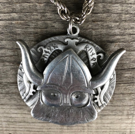 Vintage Rune Tennesmed Sweden Green Glass & Pewter Pendant