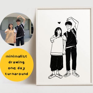 Ritratto personalizzato con disegno a tratteggio / Ritratto di coppia minimalista / Commissione da foto / Ritratto minimalista personalizzato / Ritratto personalizzato