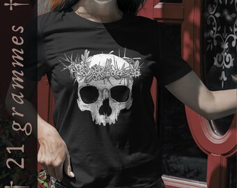 T-shirt Artiste Lorelei Dunkelheit, Vêtements alternatifs, Aestethic goth clothing, Tee-shirt metal, Witch, Skull, Botanic, 21 grammes