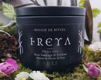 Bougie FREYA, Sabbat, Bougie Parfumée, Printemps, Rose, Pivoine, Wicca, Ésotérique, Magie, Bio, Vegan, Crualtyfree