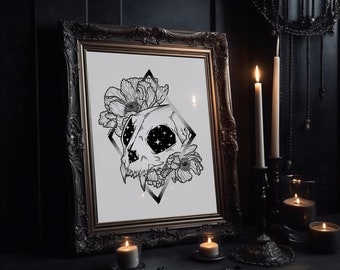 Cat & Peony - Illustration Dotwork - Illustration skull - Tatoo art - Fine Liner - A4 21x29.7