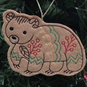 Cute Woodland Bear Felt Ornament. Felt Animal, Woodland Animal, Felt Bear, Felt Christmas Ornament.