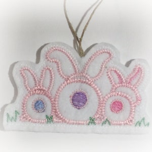 Easter Bunnies! Cute Embroidered Bunnies from Behind. Available in Several Color Combos. Easter Bunny Ornaments, Gift Tags or Bookmarks.
