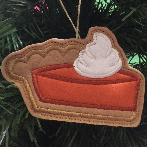Pumpkin Pie Slice Ornament with Whipped Cream. Sweet Potato Pie Ornament with Whipped Cream. Embroidered Felt Applique Ornament.