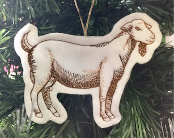 Goat Ornament. White Felt and shades of brown. Farm Animal Felt Ornament. Barnyard Goat Hanging Ornament. Felt Goat.